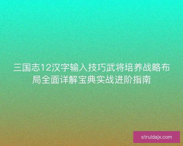 三国志12汉字输入技巧武将培养战略布局全面详解宝典实战进阶指南